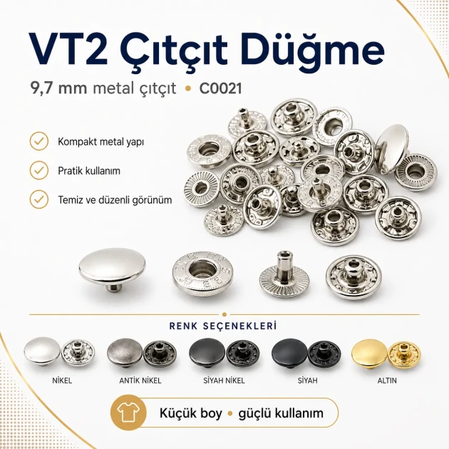 VT-2 Snap Button 10 mm (0.39 in) Metal Snap Fastener C0021