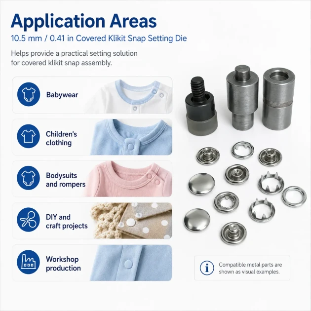 Capped Prong Snap Setting Die for 10.5 mm / 0.41 in Snap Fasteners - Ideal for baby and childrenswear, DIY projects, and