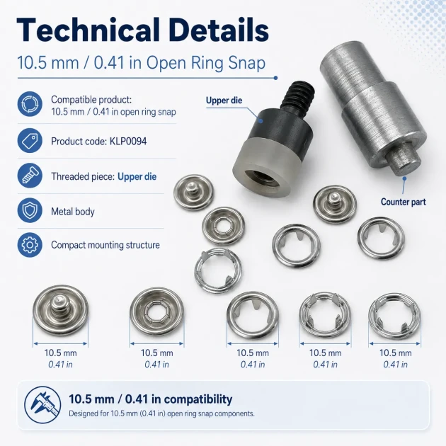Ring-Style Prong Snap Setting Die for 10.5 mm / 0.41 in Snap Fasteners, precision tool for fabric-friendly snap installation