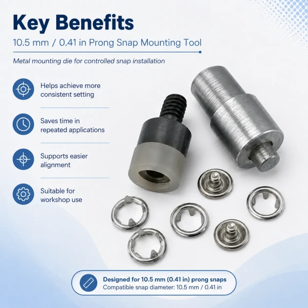 Ring-Style Prong Snap Setting Die for 10.5 mm / 0.41 in Snap Fasteners, precision tool for fabric-friendly snap installation