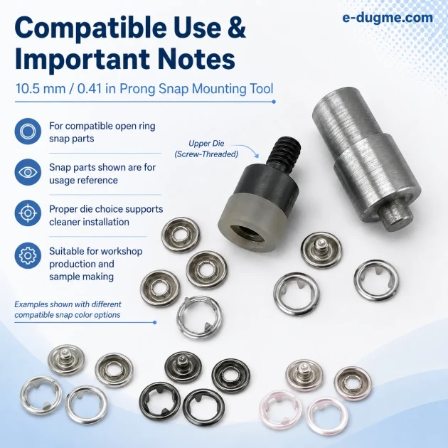 Ring-Style Prong Snap Setting Die for 10.5 mm / 0.41 in Snap Fasteners, precision tool for fabric-friendly snap installation