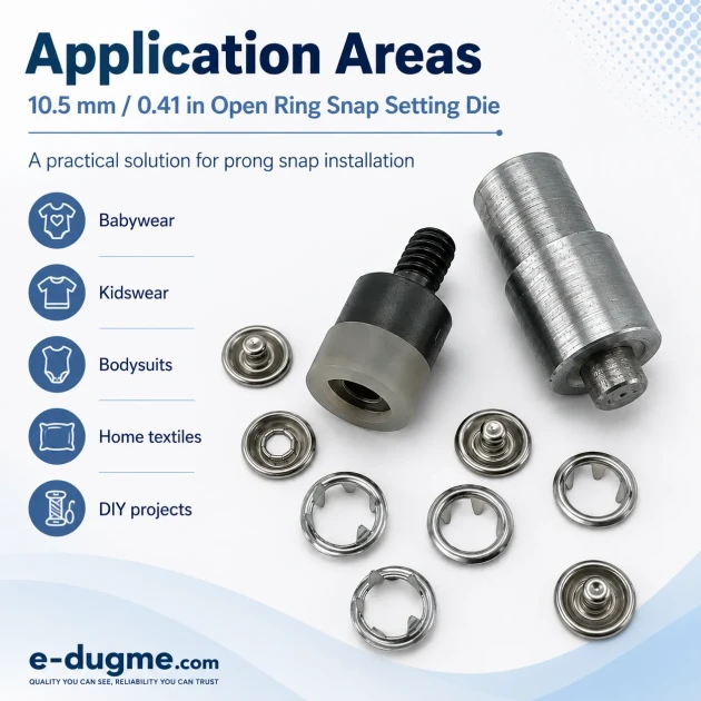 Ring-Style Prong Snap Setting Die for 10.5 mm / 0.41 in Snap Fasteners, precision tool for fabric-friendly snap installation