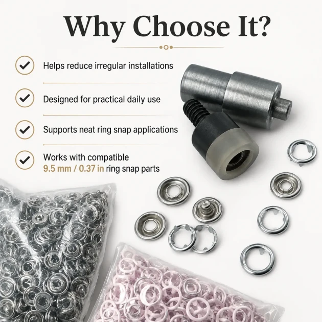 Ring-Style Prong Snap Setting Die for 9.5 mm / 0.37 in Snap Fasteners, high-precision tool for flawless snap installation