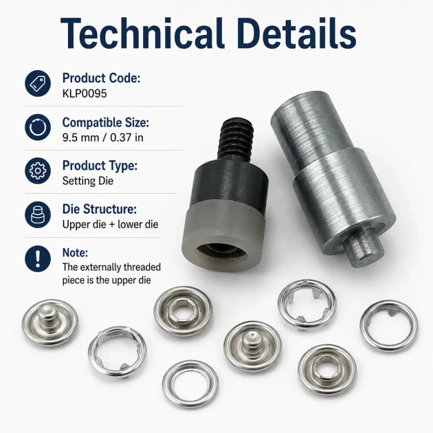 Ring-Style Prong Snap Setting Die for 9.5 mm / 0.37 in Snap Fasteners, high-precision tool for flawless snap installation