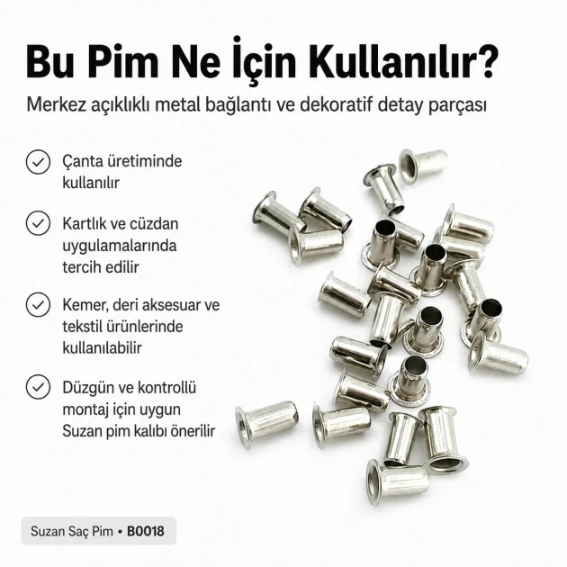 Sheet Metal Suzan Pin with 4 mm Inner Diameter and 6.5 mm Barrel Height, Pack of 1,000 Pieces