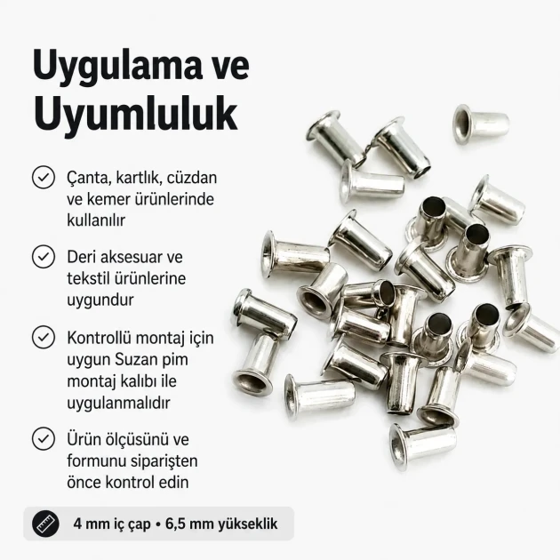 Sheet Metal Suzan Pin with 4 mm Inner Diameter and 6.5 mm Barrel Height, Pack of 1,000 Pieces