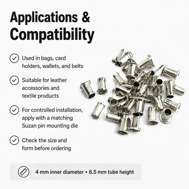 Sheet Metal Suzan Pin with 4 mm Inner Diameter and 6.5 mm Barrel Height, Pack of 1,000 Pieces