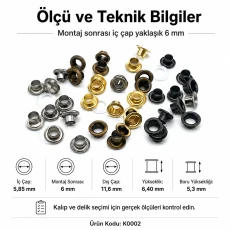 Sheet Steel Eyelet 6 mm / 0.236 in with Plastic or Metal Washer Options – 250 Pieces K0002