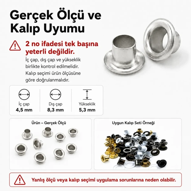 2 No Saç Kuşgözü 4,5 mm İç Çap Plastik veya Metal Pul Seçenekli 250 Adet/Paket