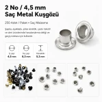 2 No Saç Kuşgözü 4,5 mm İç Çap Plastik veya Metal Pul Seçenekli 250 Adet/Paket K0003