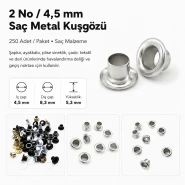 Sheet Steel Eyelet 4.5 mm / 0.177 in Inner Diameter with Plastic or Metal Washer Options 250 Pieces K0003