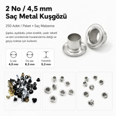Sheet Steel Eyelet 4.5 mm / 0.177 in Inner Diameter with Plastic or Metal Washer Options 250 Pieces K0003