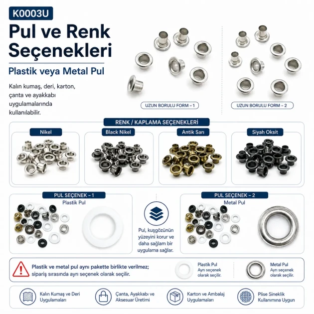 Long-Barrel Sheet Steel Eyelet 4.5 mm / 0.177 in Inner Diameter with Washer Options, 250 Pieces K0003U