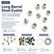 Long-Barrel Sheet Steel Eyelet 4.5 mm / 0.177 in Inner Diameter with Washer Options, 250 Pieces K0003U