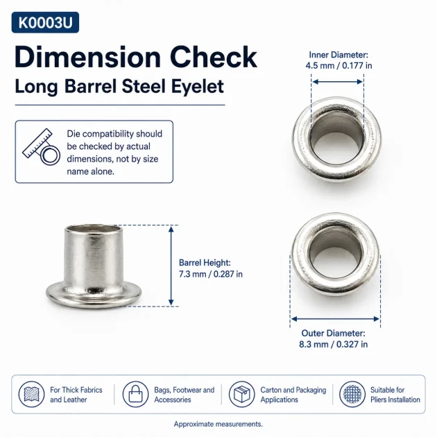 Long-Barrel Sheet Steel Eyelet 4.5 mm / 0.177 in Inner Diameter with Washer Options, 250 Pieces K0003U