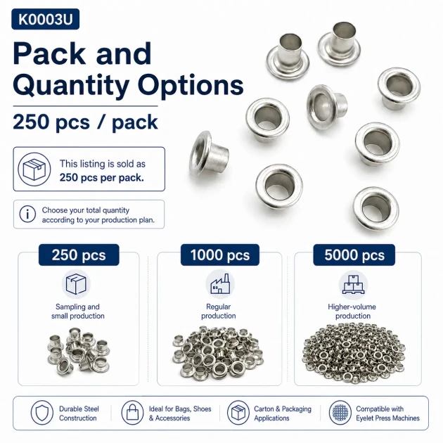 Long-Barrel Sheet Steel Eyelet 4.5 mm / 0.177 in Inner Diameter with Washer Options, 250 Pieces K0003U