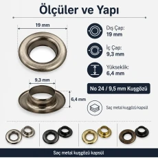 9.5 mm / 0.37 in Sheet Metal Eyelet Capsule, 250 pcs/Pack K0006