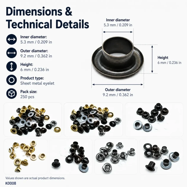 Sheet Metal Eyelet 5.3 mm / 0.209 in Inner Diameter with Washer Options Pack of 250 K0008