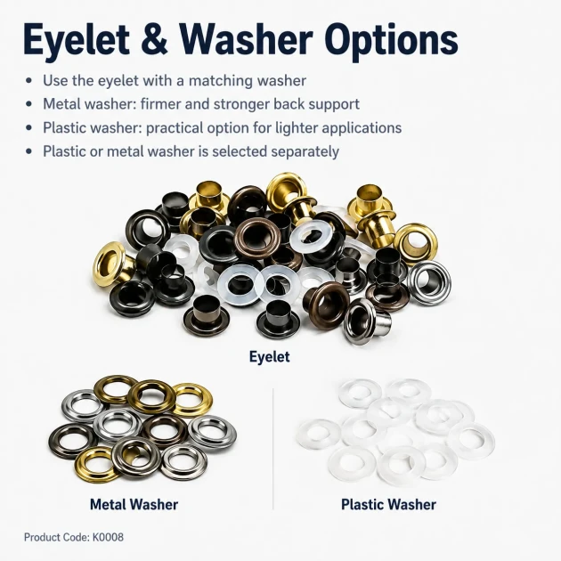 Sheet Metal Eyelet 5.3 mm / 0.209 in Inner Diameter with Washer Options Pack of 250 K0008