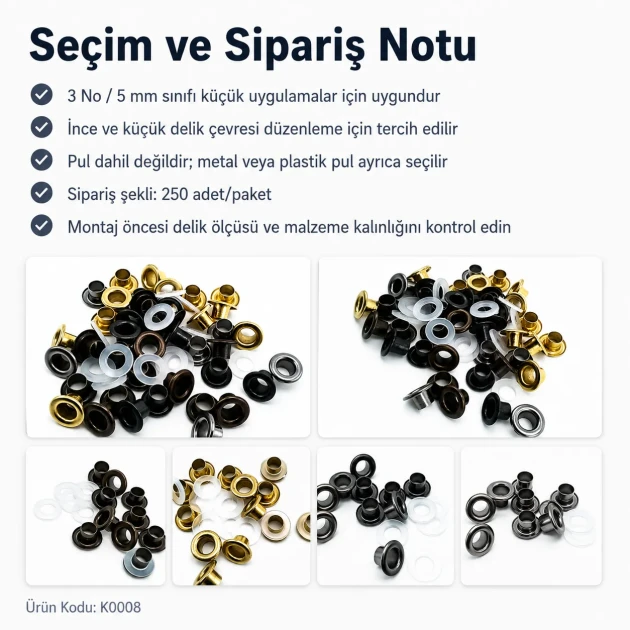 Sheet Metal Eyelet 5.3 mm / 0.209 in Inner Diameter with Washer Options Pack of 250 K0008