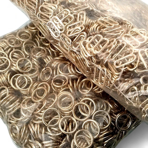 10 mm Gold Zamak Bra Strap Slider and Ring Set, 500 Pairs for Lingerie and Swimwear Production