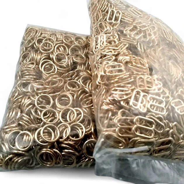 10 mm Gold Zamak Bra Strap Slider and Ring Set, 500 Pairs for Lingerie and Swimwear Production