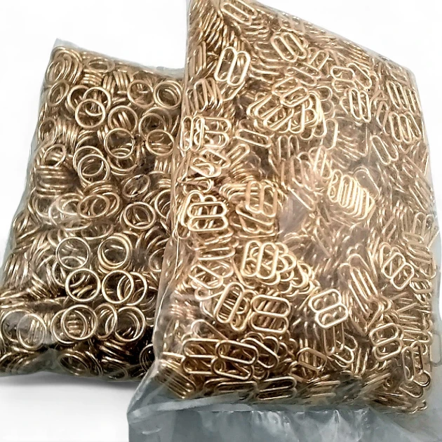 10 mm Gold Zamak Bra Strap Slider and Ring Set, 500 Pairs for Lingerie and Swimwear Production