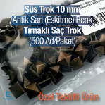 Piramit Tırnaklı Saç Trok 10 mm Antik Sarı Renk Süs Trok (500 Ad/Paket) TR0014PKA