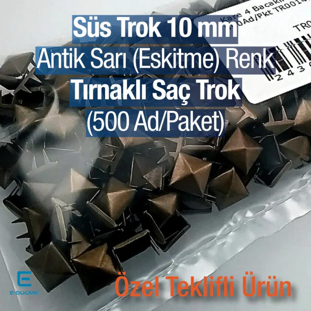 Piramit Tırnaklı Saç Trok 10 mm Antik Sarı Renk Süs Trok (500 Ad/Paket) TR0014PKA