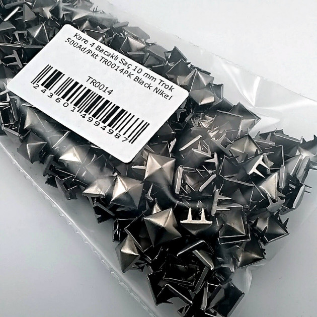 Metal Trok 10 mm Black Nickel Prong Stud Four Legged Pyramid Patterned (500 pcs / Package) TR0014PKB