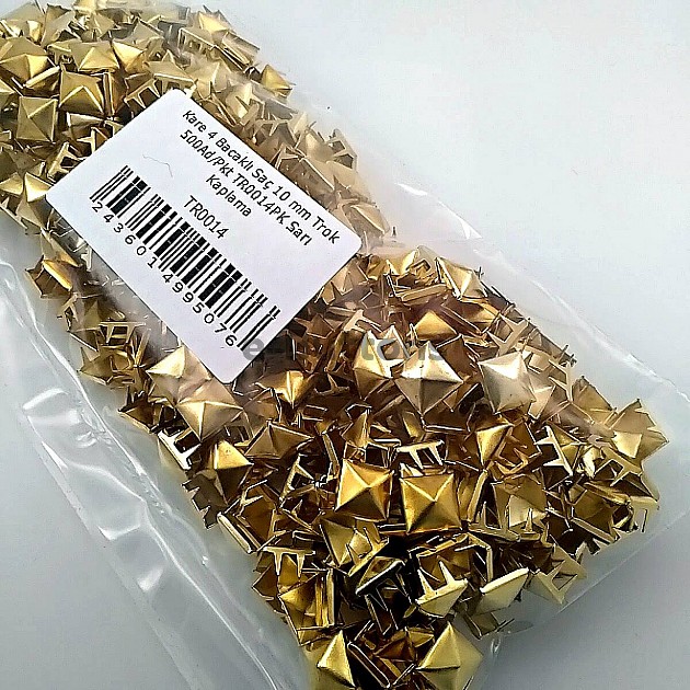 Pyramid Patterned Yellow Metal Trok 10 mm Prong Stud Four Legged (500 pcs / Package) TR0014PKS