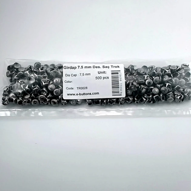 Tırnaklı Trok 7.5 mm Siyah Nikel Renk Girdap Desenli Süs Saç Trok (500 Ad/Paket) TR0028PK