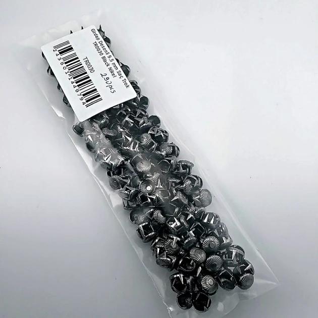 Tırnaklı Saç Trok 9.5 mm Siyah Nikel Renk Girdap Desenli Süs Trok (290 Ad/Paket) TR0030PKB