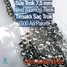 Saç Trok 7,5 mm Nikel Renk Tırnaklı Süs Trok (500 Ad/Paket) TR0032PKN