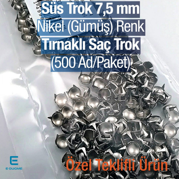 Metal Trok 7,5 mm Nickel Four Legged Prong Stud (500 pcs / Package) TR0032PKN