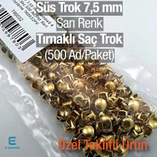 Saç Trok 7,5 mm Sarı Renk Tırnaklı Süs Trok (500 Ad/Paket) TR0032PKS