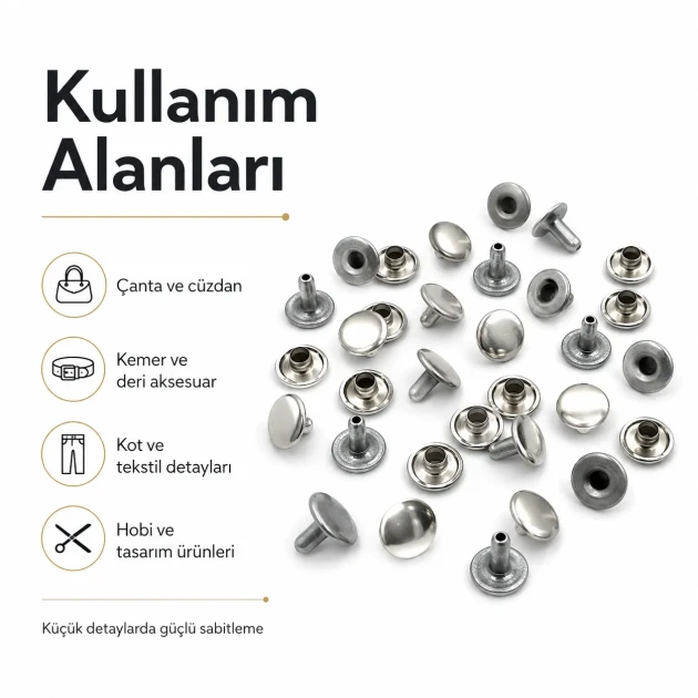 9 mm (0.35") Cap and 7.5 mm (0.30") Post Steel Single Cap Rivet - 1000 Pieces, Durable Stainless Steel Rivets for Crafting