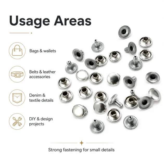 9 mm (0.35") Cap and 7.5 mm (0.30") Post Steel Single Cap Rivet - 1000 Pieces, Durable Stainless Steel Rivets for Crafting