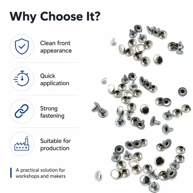 9 mm (0.35") Cap and 7.5 mm (0.30") Post Steel Single Cap Rivet - 1000 Pieces, Durable Stainless Steel Rivets for Crafting