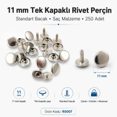 11 mm (0.43") Cap Standard Post Steel Single Cap Rivet – 250 Pieces R0007