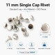 11 mm (0.43") Cap Standard Post Steel Single Cap Rivet – 250 Pieces, ideal for securely fastening thick materials with a