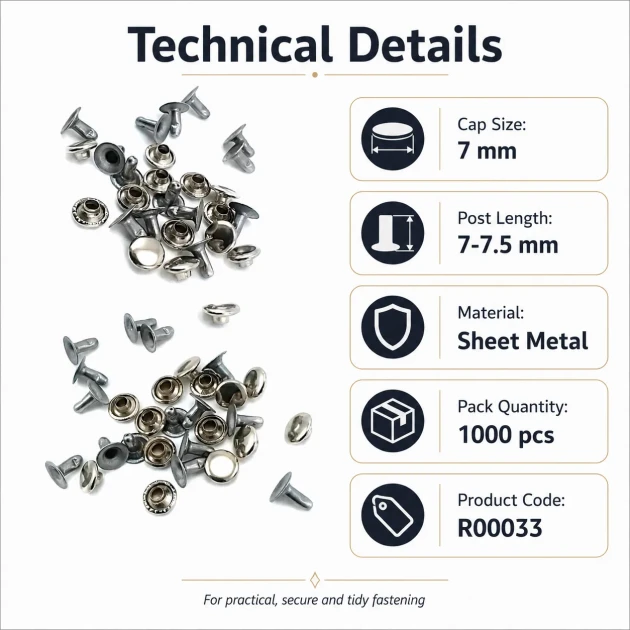7 mm Plain Metal Rivet for garments and crafts, 500 pieces pack