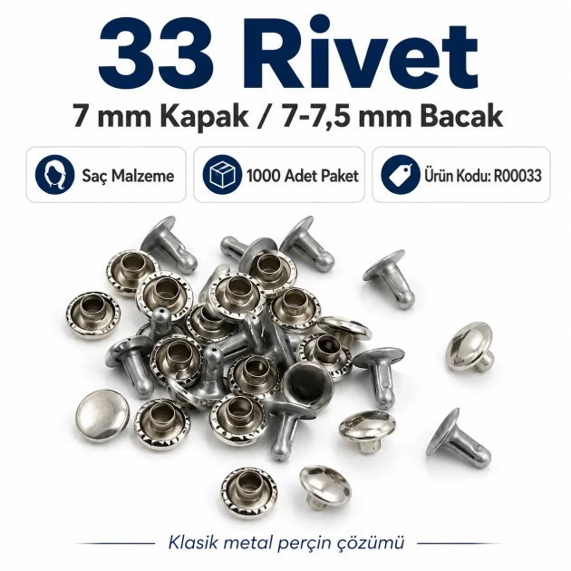 7 mm Plain Metal Rivet for garments and crafts, 500 pieces pack