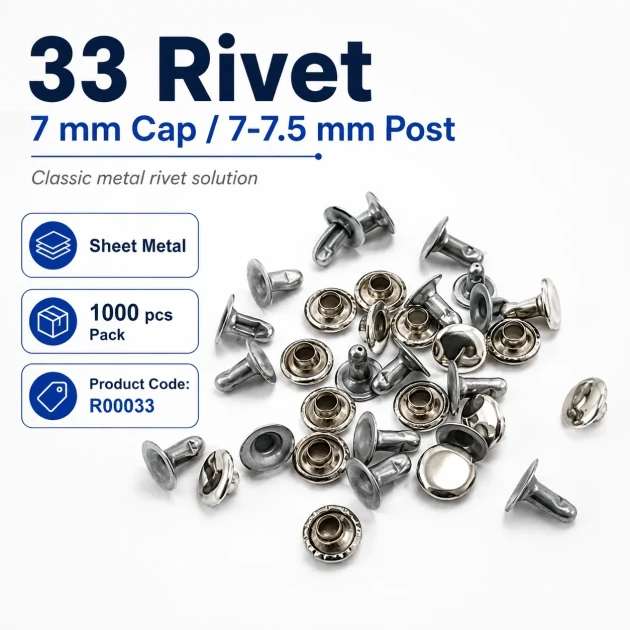 7 mm Plain Metal Rivet for garments and crafts, 500 pieces pack