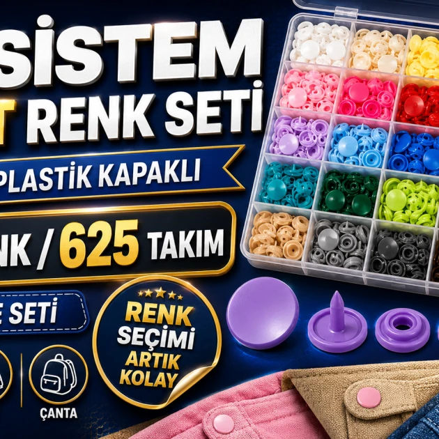 15 mm 54 Sistem Plastik Kapaklı Çıtçıt Renk Numune Seti – 25 Renk / 625 Takım SET15PL25RENK