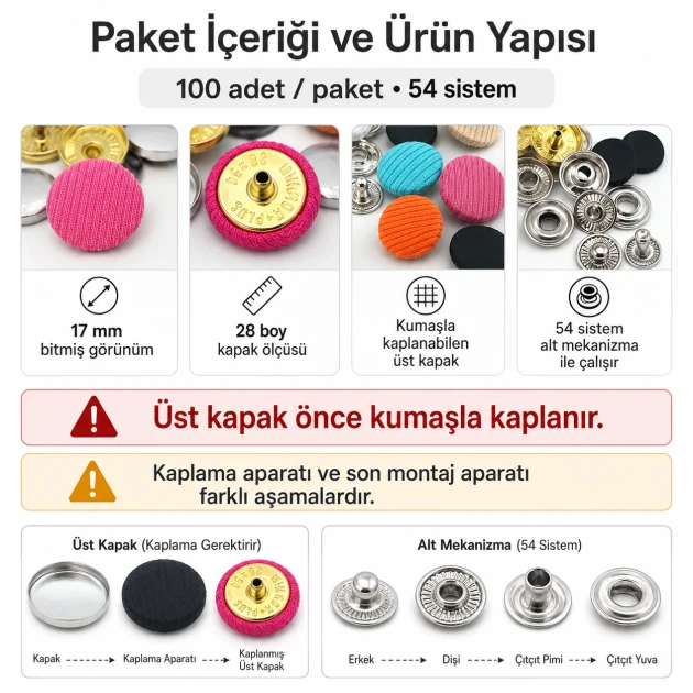 28L / 17 mm Fabric Covered Snap Buttons, 100 pcs Pack - Ideal for jackets, coats, and accessories
