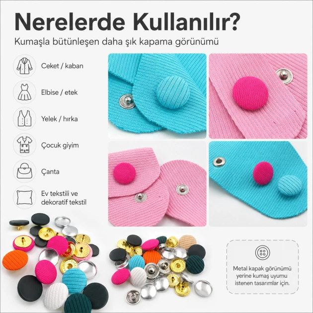 28L / 17 mm Fabric Covered Snap Buttons, 100 pcs Pack - Ideal for jackets, coats, and accessories