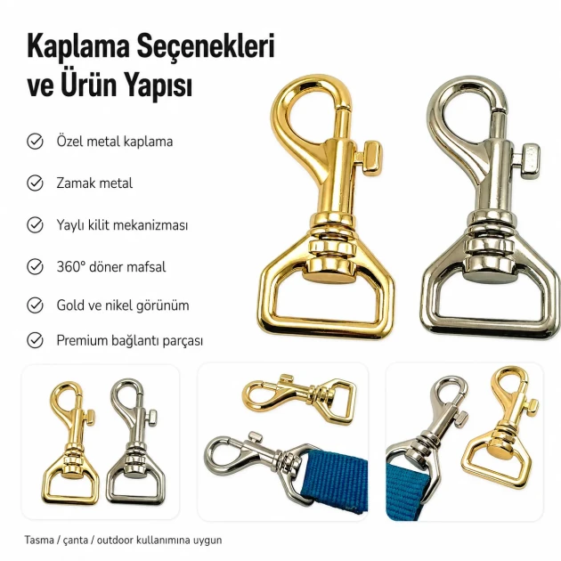 2,5 cm özel kaplamalı gemici kanca, dayanıklı metal tasarım, kayış ve kemer sistemleri için ideal