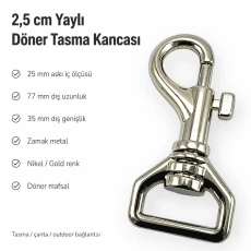 2,5 cm Tasma Kancası Gemici Kanca Yaylı Döner Kanca Özel Metal Kaplama GZ0025TS