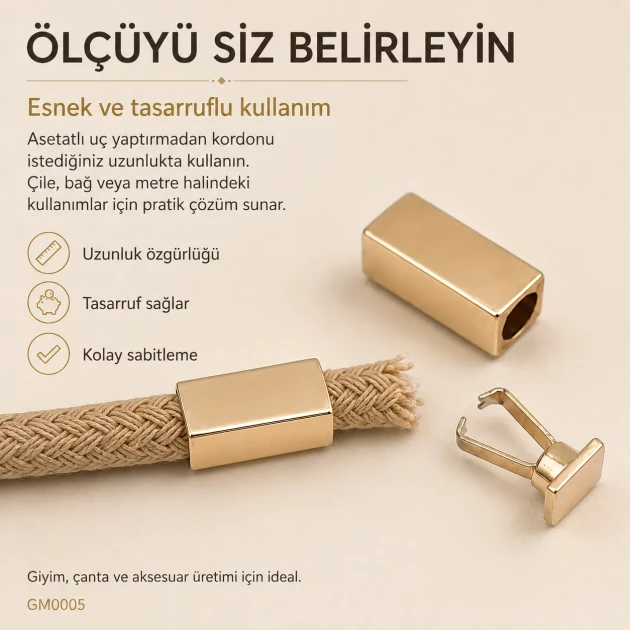 Kolay Uygulanabilir Şık Kıskaçlı Metal Bağ Ucu 18 mm / 4,5 mm Kordon Girişli GM0005, çanta ve giyim ürünlerinde kordon